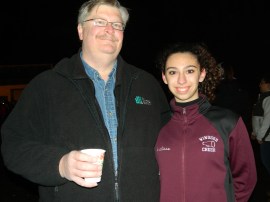 enjoying hot chocolate, Ron Eleverd and his daughter Analiese.