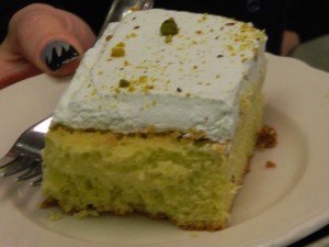 Pistachio cake topped off the st. Patrick's Day meal at Rein's Deli.