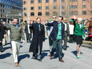 Senators Chris Murphy and Richard BLumenthal march with Gov. Dannel malloy and Lt. Gov. Nancy Wyman.