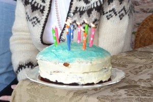 Pleasantly surprised with a birthday cake in New Hamphire homemade by Melane. 