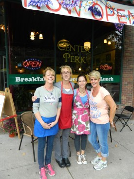It's a 'sister act' - Donna, Kim, Christine and Joni - at Center Perk in downtown Manchester, Connecticut.