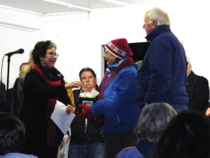 Jeff and Dianne Hedrick were presented with a 2013 Manchester Historical Society ornament. 