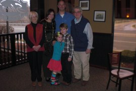 Daughter-in-law Jane, granddaughter-in-law Linda, grandson Eric, son John and great grandchildren Lillian and Jack.