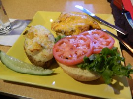 Yum! Grilled chicken with melted cheddar and a twice baked potato.