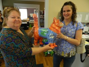 Carrie Choiniere, a vet tech for Dr. Larry Pennington stopped by to pick up the dog sponsored by Windsor Animal Clinci.