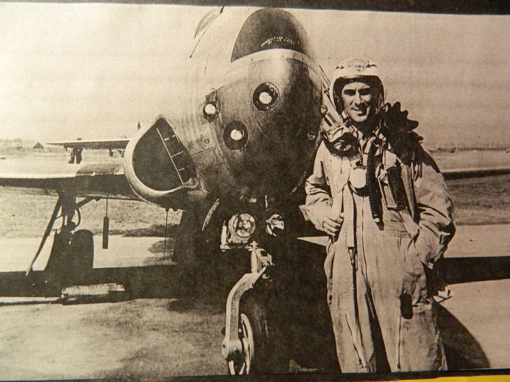 'Uncle Bunker', Oliver E. Generous, a WWII fighter pilot, shown with one of his jets. 