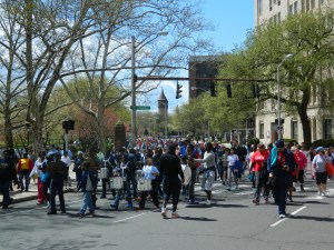 Walkers made their way around Bushnell Park.