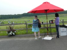 Enjoying coffee and donuts on Celebrity Pro Am Day.