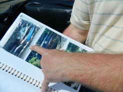 Erik Neilsen shows photos of his friend's Mustnag before restoration.