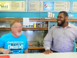 Mayor Don Trinks and Chris Baker share a laugh.