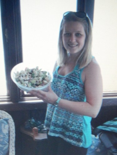 Cold Broccoli/Cauliflower Salad from her great- granddaughter Michelle has been added to Mom's Recipe Box.