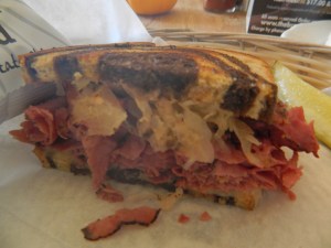 Half Patrami Reuben on marble rye.