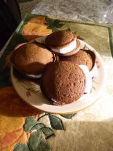 Pumpkin Spice Whoopie Pies with marshmallow filling. 