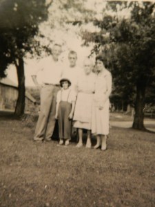 Uncle Frank Sheedy, Dad, Gram Bennett, Mom, and Candy in front.