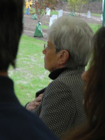 LT governor Nancy Wyman, hand over heart, during the CT Trees of Honor plague unveiling ceremony October 10 in at Veterans memorial Park Middletown, CT..