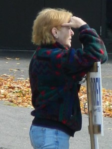 Looking for votes? a campaig worker  outside one Connecticut polling site.
