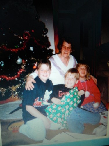 Cranberry Bacon Reduction from her great-grandson Nathan has been added to Mom's Recipe Box. ( When they were children, Nathan (middle) with his brother Dan and sister Katie surround Nana with love at Christmas).