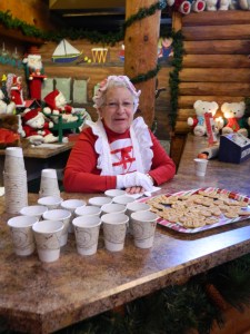 Mrs. Claus, a.ka. Geraldine Cyr of Manchester handed out hot chocolate and cookies.