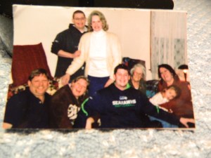 Nathan and Jackie(standing) front left to right - Wayne, Katie, Dan, Mom/Nana, Deb and Sofia.