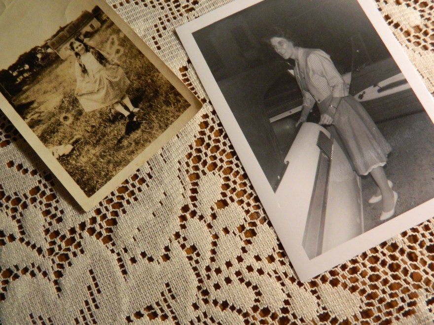 Mom as a girl - when she wanted her hair "bobbed" it was her Aunt Celia who brought her to the salon - and standing by the car.