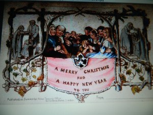 Firstchristmas card licensed under U.S. public domain "via Wikimedia Commons".