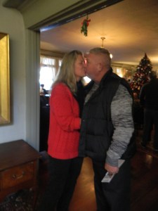 Under the miseltoe at the Red Lion Inn.