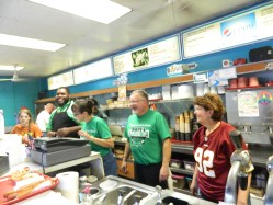 Sharing a laugh behind the Bart's counter.  Who ordered the limited edition "Swaggy Shake" ?