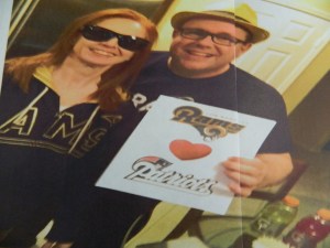 My neice Jillian and her husband Doyle, LA Rams fans, sending love from California to the New England Patriots in Super Bowl 51.